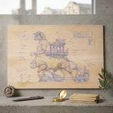 Affiche impression bois "Croquis du minotaure en couleur "
